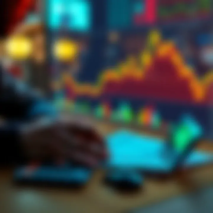 A person looking at a digital chart showing the rise of Bitcoin value with a calculator and notes on the table.