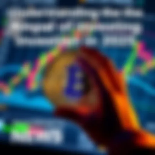 A person examining a Bitcoin symbol with graphs and charts showing volatility, representing investment interest.