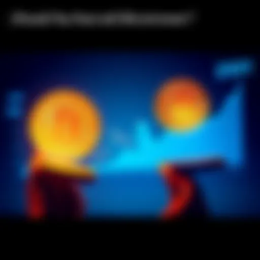 Person weighing options of selling Bitcoin or holding for dollar-cost averaging with a graph showing price levels.