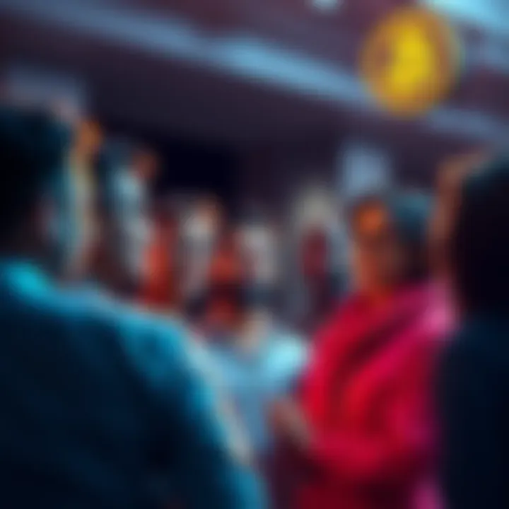 A group of diverse people sharing their personal experiences about investing in Bitcoin for the long term.