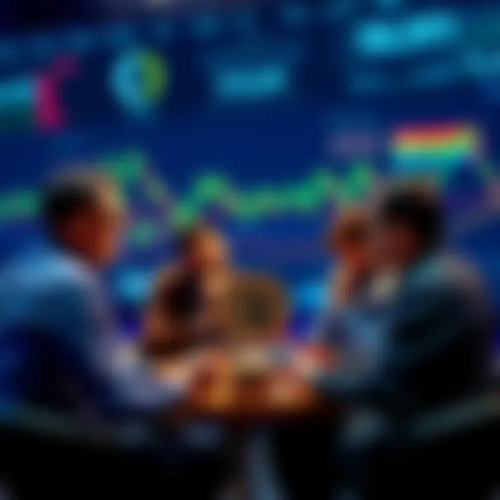 People discussing Bitcoin investment timing in a casual setting with charts and graphs in the background