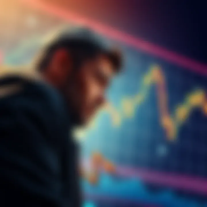 Bitcoin investment during market downturn A person contemplating a Bitcoin purchase with a downward trending graph in the background