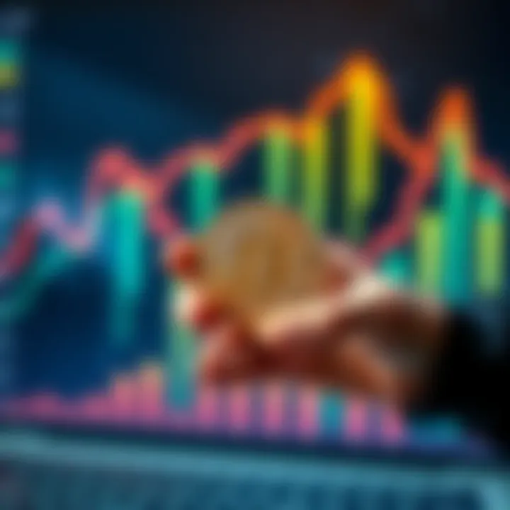 Bitcoin Investment Growth A person holding a Bitcoin token with upward trending graphs in the background, symbolizing financial growth through long-term investment.