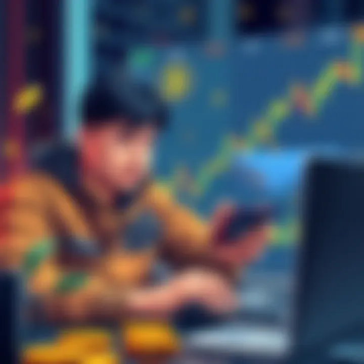 A young investor reviewing Bitcoin trends and charts with a calculator and laptop, planning a monthly investment strategy.