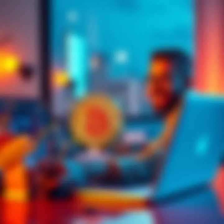 A person looking at a Bitcoin chart on a laptop, celebrating profits with a smile.