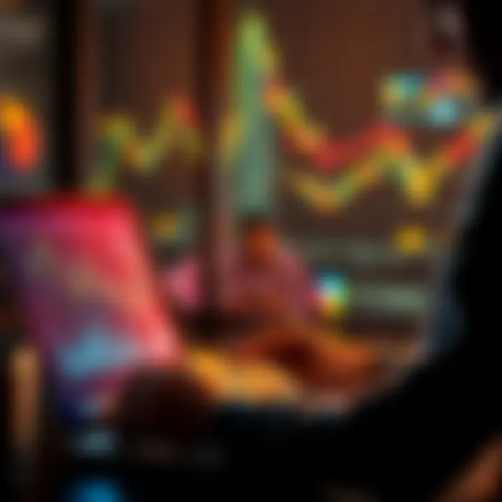 A person studying Bitcoin market trends on a laptop with charts and graphs