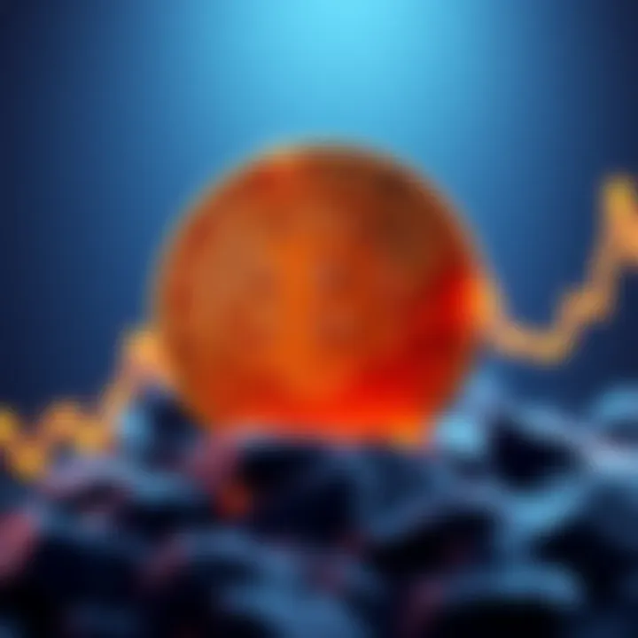 Graphic showing a rising Bitcoin symbol with upward trending market graph