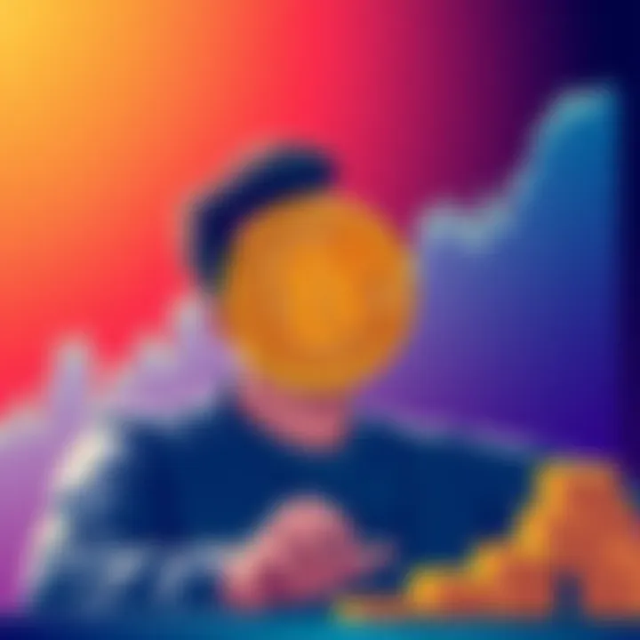 An illustration showing a person planning to buy Bitcoin with a chart representing market trends in the background.