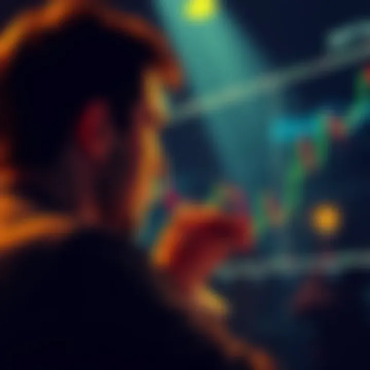A person looking at a graph of Bitcoin's price changes, contemplating their dollar-cost averaging strategy, with a thoughtful expression.