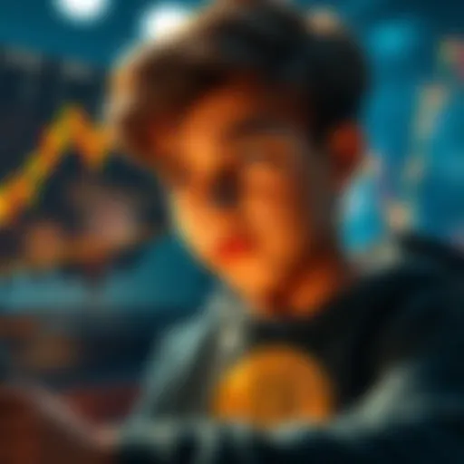 A young person looking at a Bitcoin chart with a thoughtful expression, reminiscing about missed investment opportunities.