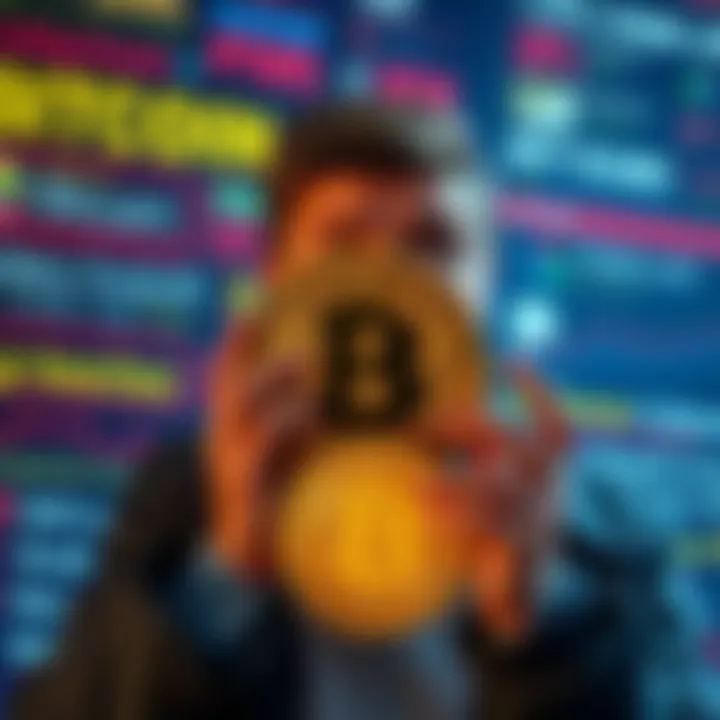 A person looking worried while holding a Bitcoin symbol with news headlines about cryptocurrency scams and exchange collapses in the background.