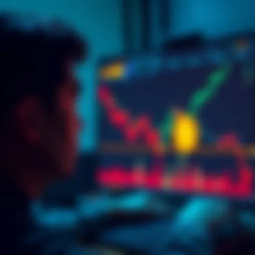 A person looking at a declining Bitcoin chart on a computer screen, showing concern about investment value.