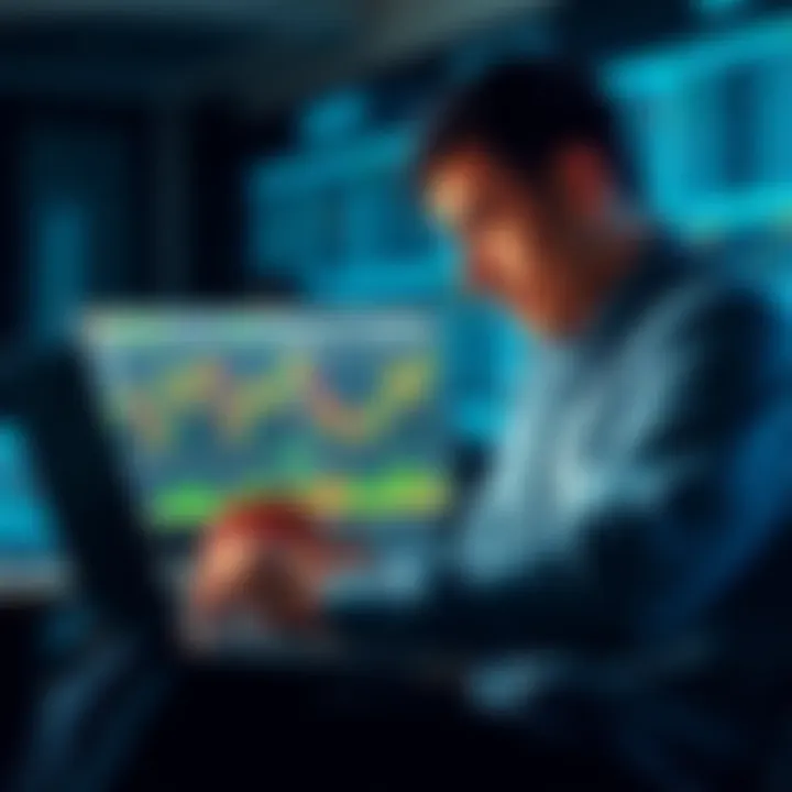 Individual analyzing Bitcoin charts and investment options with a laptop