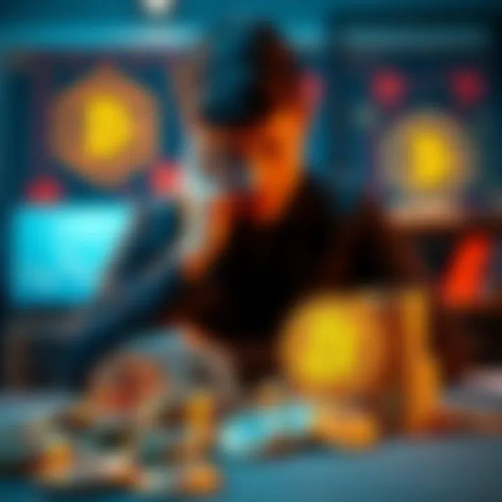 Bitcoin Investment Strategies A person contemplating different investment options with Bitcoins displayed on a table.