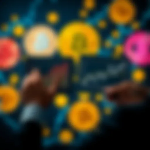 A person comparing two charts, one showing all-in Bitcoin investment and another showing dollar-cost averaging over time, with Bitcoin symbols in the background.