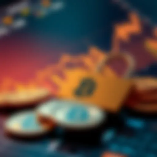 A visual representation of Bitcoin investment strategies, featuring a chart displaying growth, Bitcoin coins, and security symbols like a padlock, depicting the choice between exchanges and cold wallets.