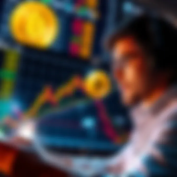 An investor analyzing Bitcoin charts while holding altcoins, focused on dollar-cost averaging in BTC