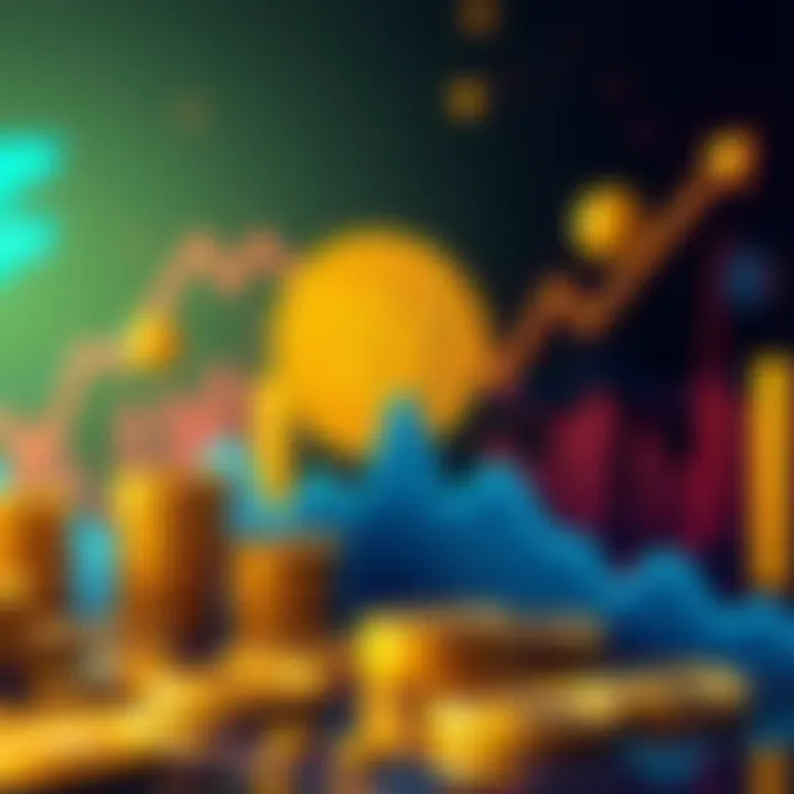 A visual representation of Dollar-Cost Averaging for Bitcoin, showing a graph with fluctuating prices and an upward trend, with coins symbolizing steady investment.