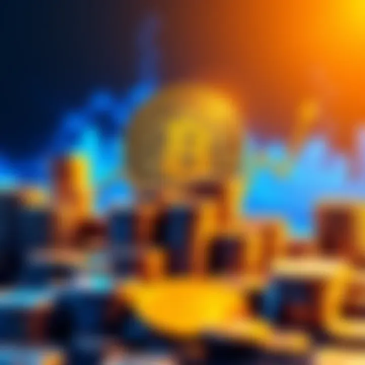 Bitcoin Investment Strategy A visual of a Bitcoin symbol surrounded by stacks of coins and a chart showing upward growth, symbolizing a strong investment strategy.