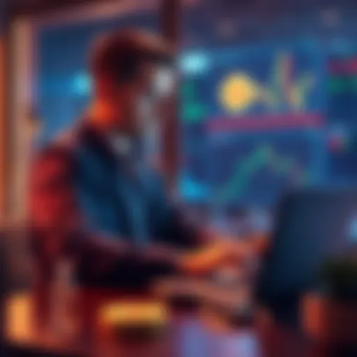 A thoughtful investor analyzing Bitcoin market trends on a laptop, with charts and graphs displayed.