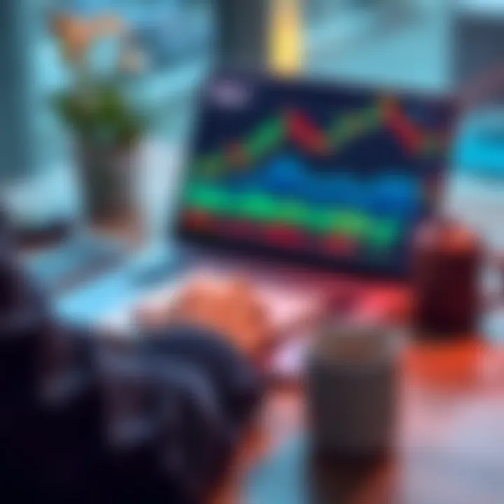 A person looking at Bitcoin charts on a laptop with a notepad and a coffee mug beside them, symbolizing investment planning.