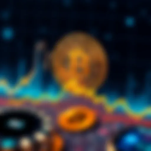 A graph showing Bitcoin price fluctuations, with a highlighted area around $75,000 and a downward trend towards $50,000, symbolizing potential gains and losses from investment.