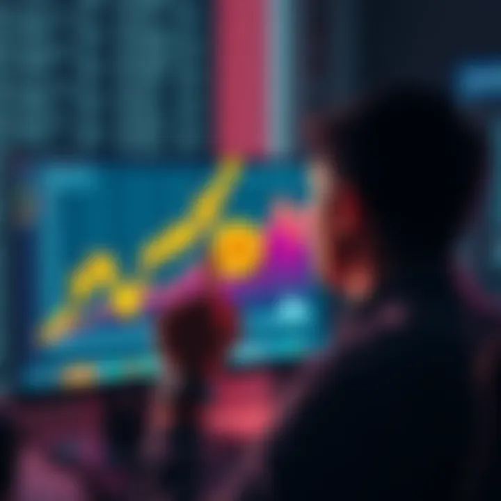 A person looking confidently at a rising Bitcoin chart on a computer screen, symbolizing growth and community in the crypto world.
