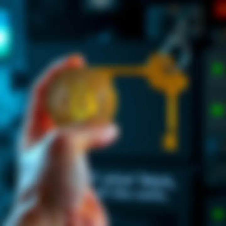 A person holding a physical Bitcoin with a key in the background, symbolizing self-custody and the importance of private keys.