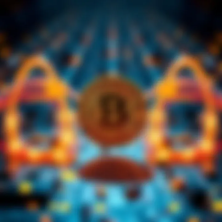 A visual representation of Bitcoin as a digital currency with interconnected ledgers illustrating security and decentralization.