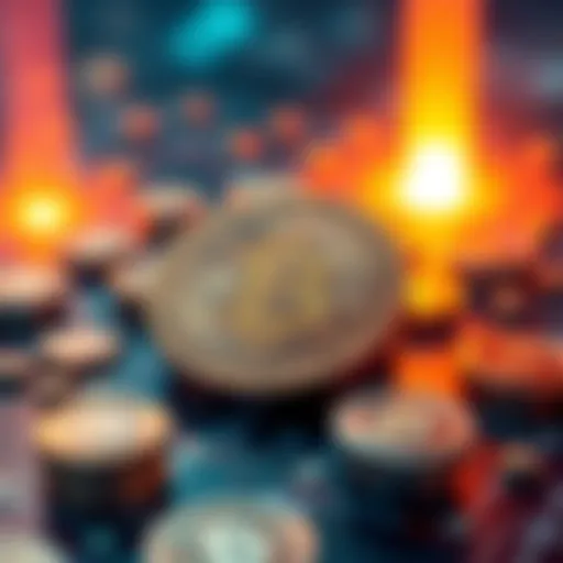 A digital representation of Bitcoin being used for lending on Babylon's testnet, featuring graphics of BTC and financial symbols.