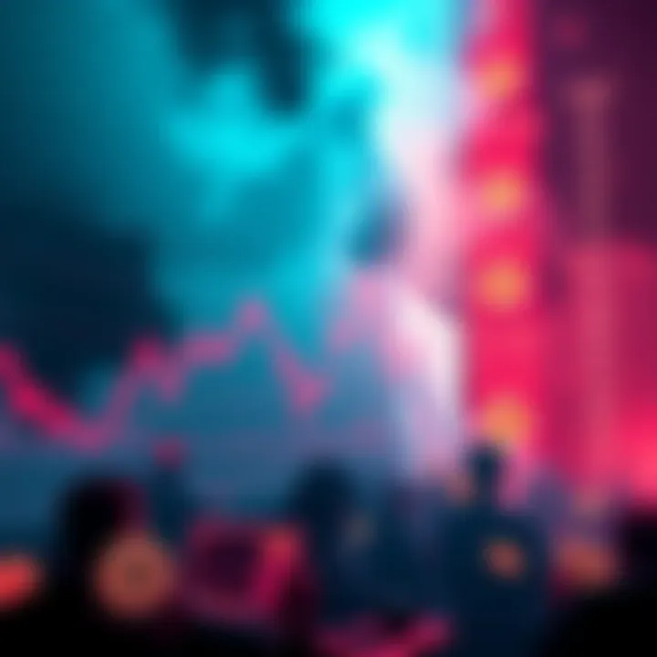 A visual representation of Bitcoin charts showing a downward trend and warnings about liquidity extraction methods. The scene includes dramatic market fluctuations and figures discussing the implicati...