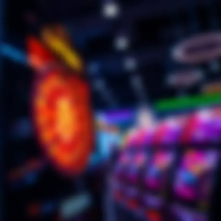 A bitcoin lottery machine showing bright lights and a spinning wheel filled with bitcoin symbols, capturing the excitement of players.