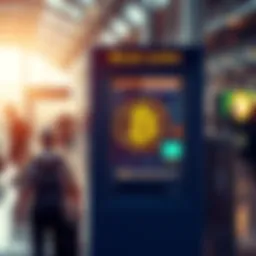 A Bitcoin machine located in a bright, busy area where people can see and use it