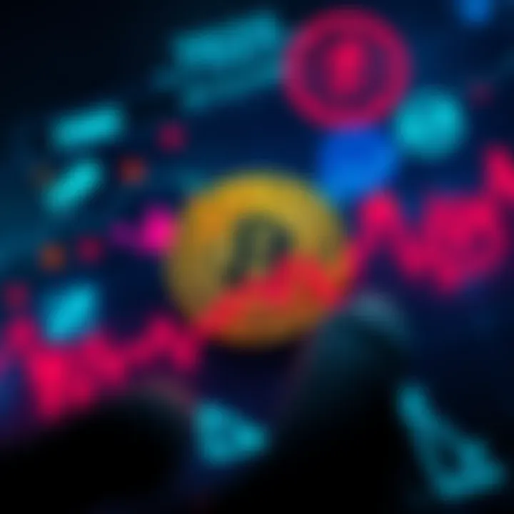 Graph depicting Bitcoin's fluctuating value with symbols of FOMO and fear in the background