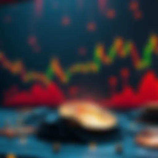 A visual representation of Bitcoin under pressure with falling graphs and icons of ETFs, stablecoins, and worried investors.