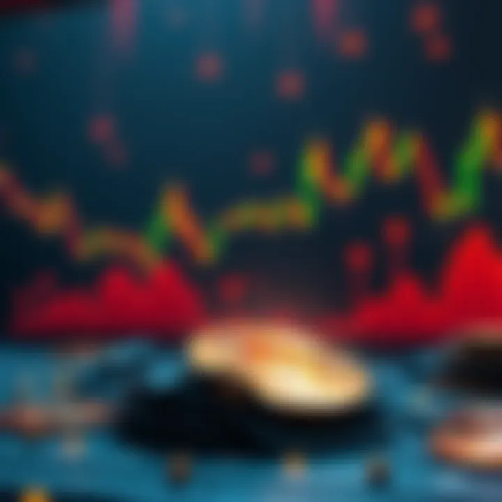 A visual representation of Bitcoin under pressure with falling graphs and icons of ETFs, stablecoins, and worried investors.