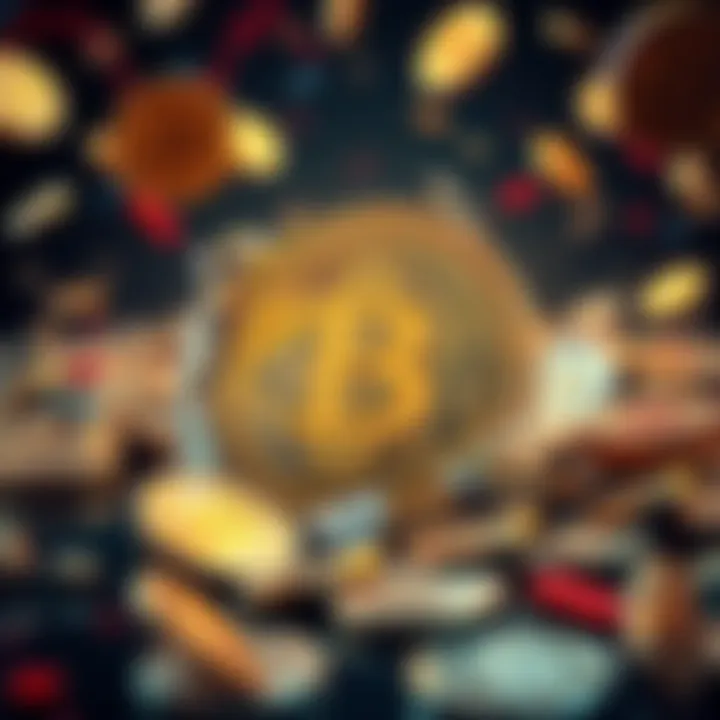 An illustration of a broken Bitcoin symbol surrounded by falling coins, representing the decline of the Bitcoin market.