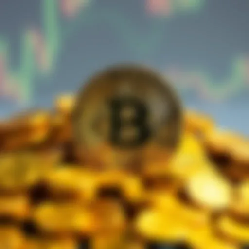 A prominent Bitcoin symbol surrounded by gold coins, showcasing its market dominance and value in the cryptocurrency space.