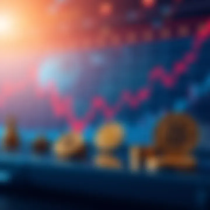 A stock market chart showing a downward trend alongside symbols of Bitcoin, representing financial losses related to investments.