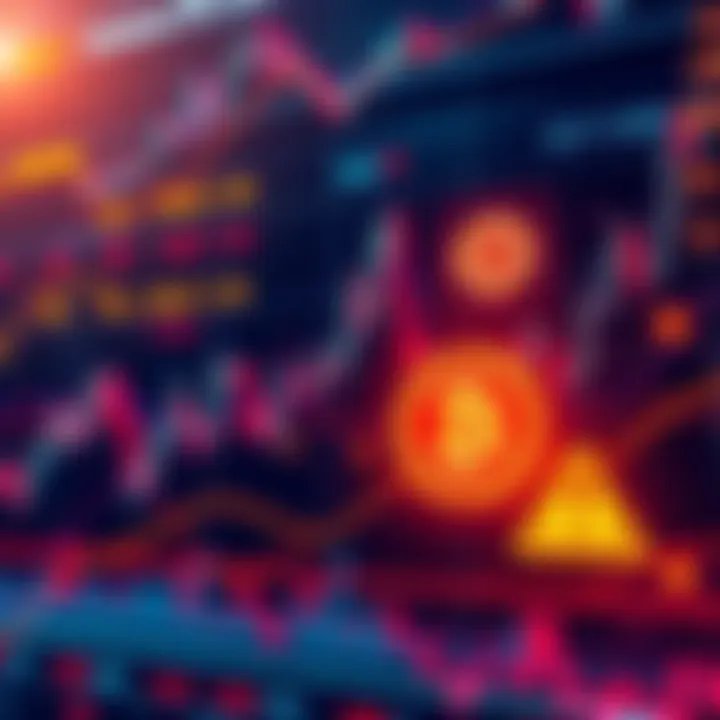 A visual representation of Bitcoin's market trends and challenges in 2026, showcasing fluctuating graphs and warning signs.