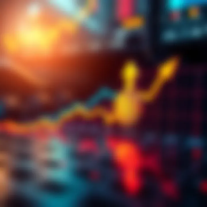 Bitcoin Market Trends Graph showing Bitcoin price fluctuations with arrows indicating upward and downward trends, representing market patterns.