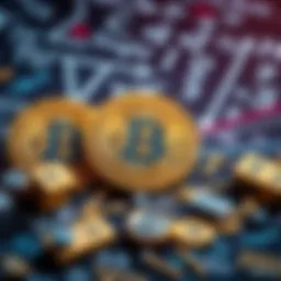 A representation showing mathematical symbols and Bitcoin coins, illustrating the connection between math and Bitcoin