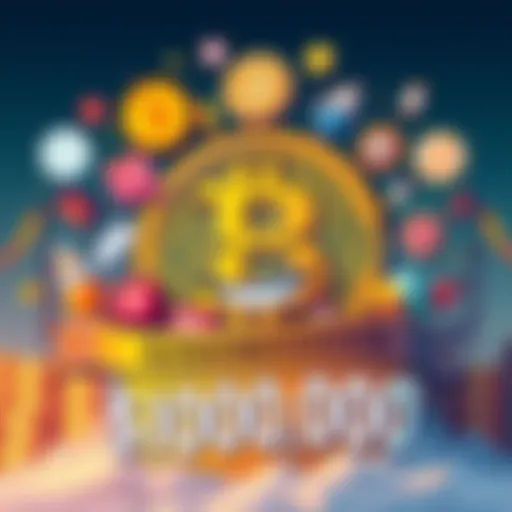 A colorful graphic showing a Bitcoin with a humorous face, surrounded by funny crypto-related icons and a banner counting down to $200,000.