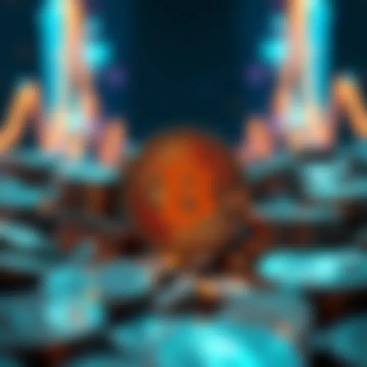 Bitcoin symbol surrounded by digital coins representing the 20 million mined supply