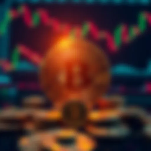 A graphic showing Bitcoin coins with the number 20 million and a stock market chart in the background, symbolizing investment and market trends.