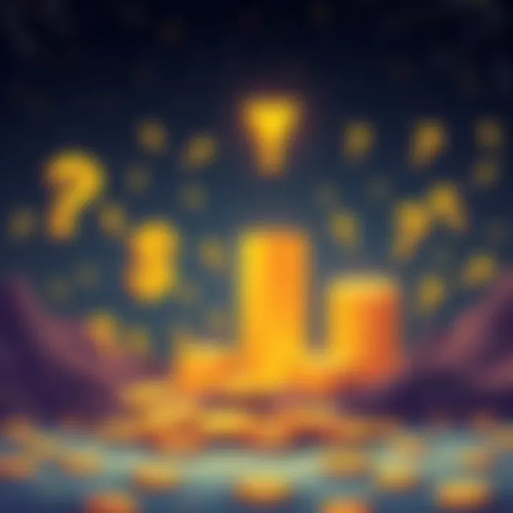 An illustration showing Bitcoin rising with dollar signs and question marks in the background, highlighting the uncertainty of reaching one million dollars.