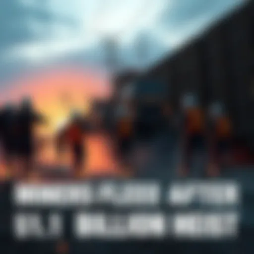 Group of bitcoin miners running away with power lines in the background