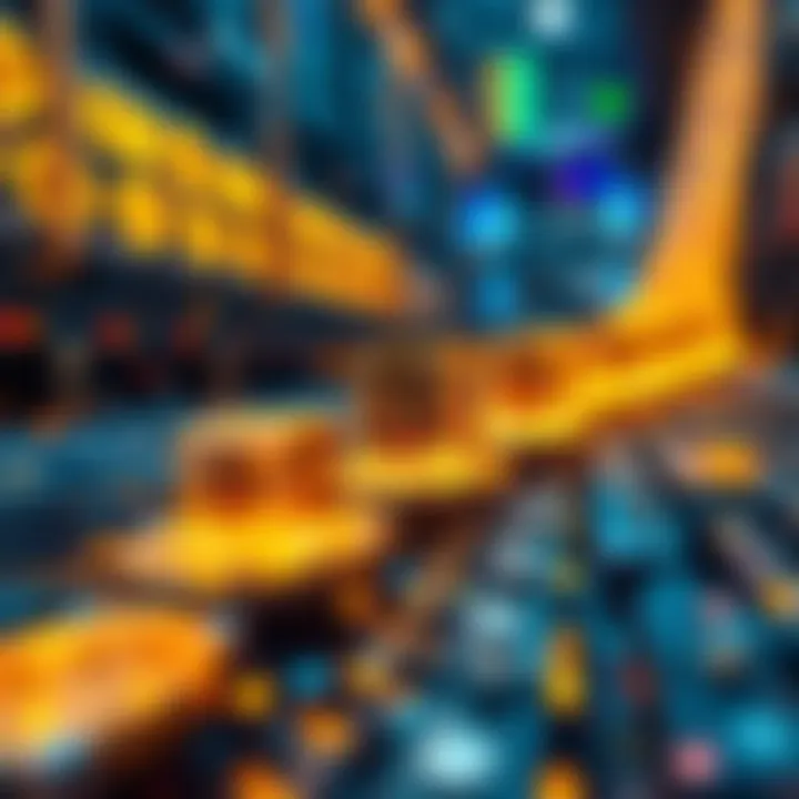 A visual representation of Bitcoin mining, showing digital blocks being added rapidly to the blockchain, symbolizing the quick mining of five blocks in three minutes.