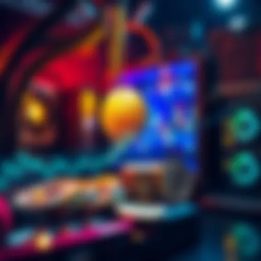 A visual representation of Bitcoin mining with a computer setup and energy costs involved, showcasing digital coins and a graph indicating market volatility.