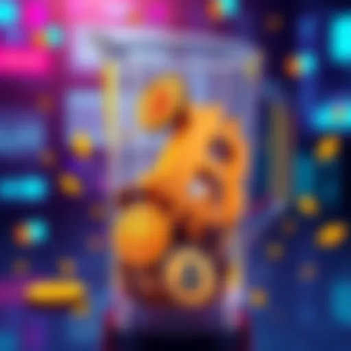 An illustration showing Bitcoin coins being mixed in a digital blender, symbolizing the mixing of cryptocurrency for privacy.